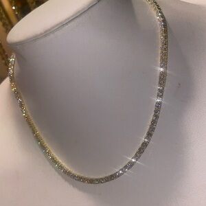 16” 3mm MOISSANITE Tennis Chain Gold Over 925 Sterling Silver Passes Tester